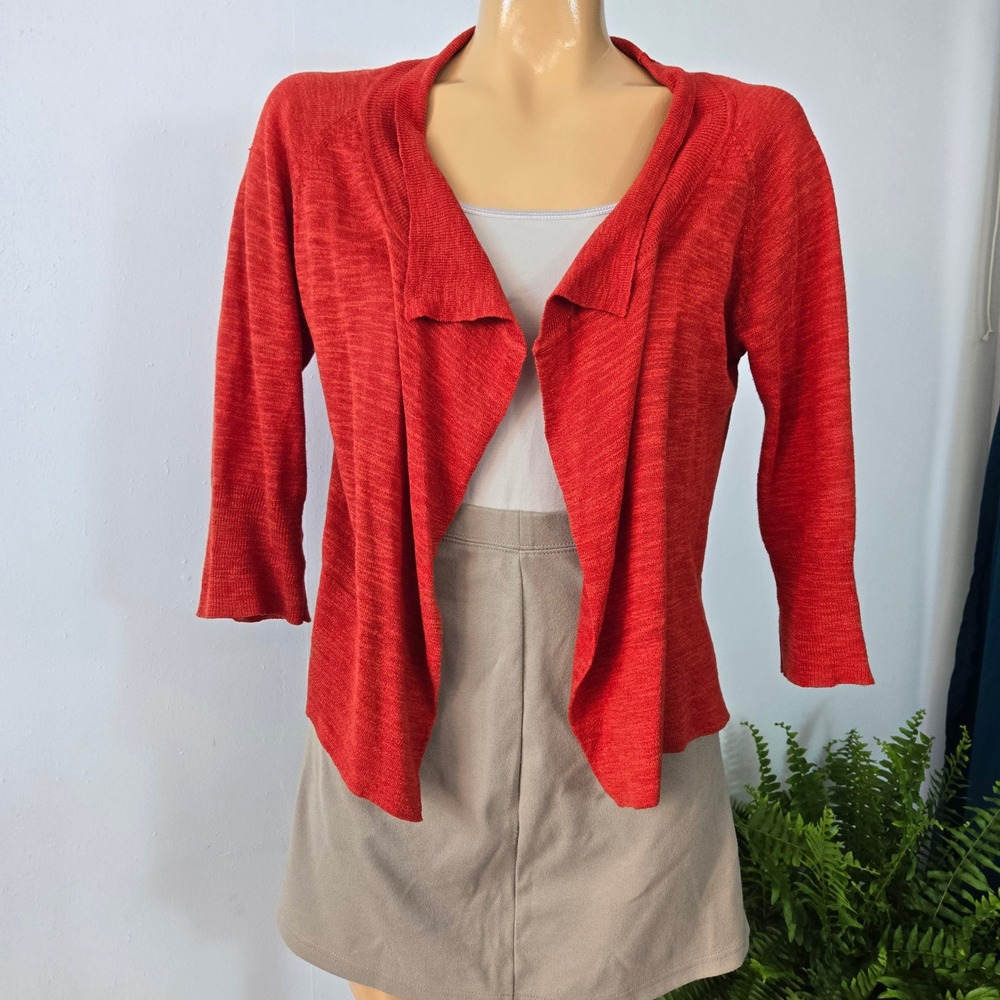 Isda & Co Womens Cardigan Small Red Orange Linen Cotton Waterfall Open Front
